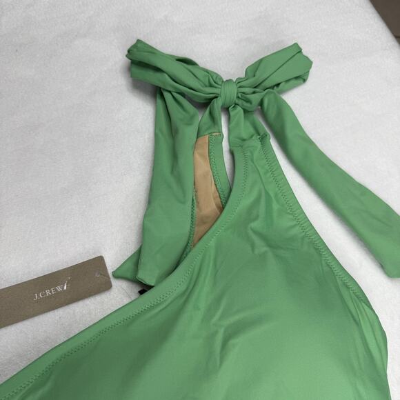 J Crew One Shoulder Swimsuit Womens Size 2 Green Bow Tie Asymmetrical NEW - Picture 2 of 3
